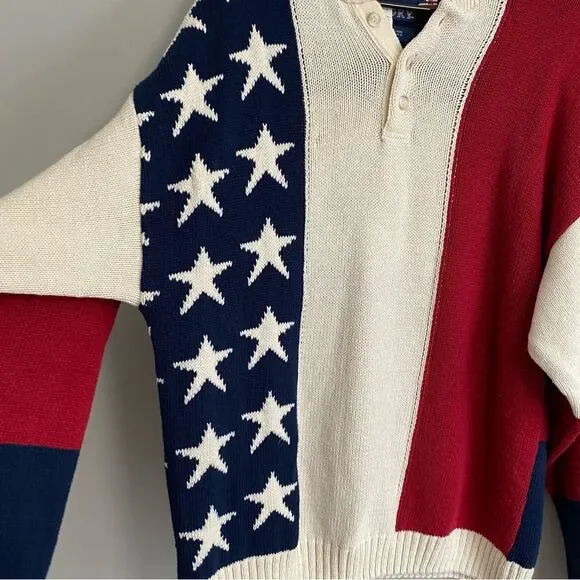 Vintage Old Glory American Flag Knitted Grandpa Sweater - Picture 4 of 6